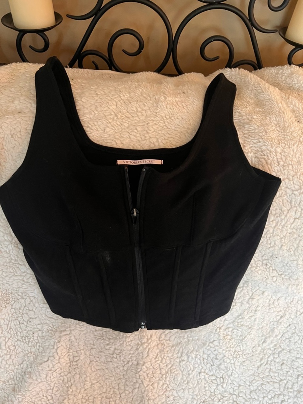 Victoria's Secret Black Front-Zip Cropped Bustier Tank